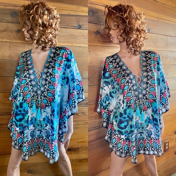 NWT True Colours by LA MODA CLOTHING Rhinestone ANIMAL PRINT Tunic MINI DRESS OS - Picture 6 of 16